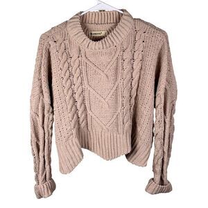 BLANKNYC Anthropologie Cropped Fisherman Knit Chenille Sweater Lt. Pink Sz S